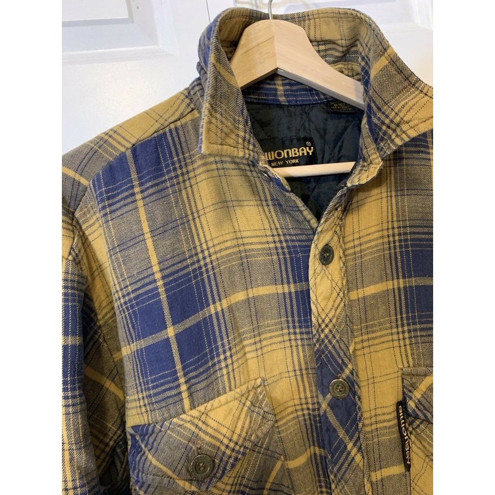 Vintage Billion‎ Bay New York Button Down Shirt Jacket Sz L Yellow Blue